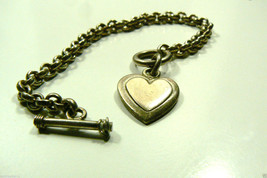 Vintage Rolo Link  Link Sterling Silver 925 Heart Charm Toggle Bracelet 7&quot;L - £109.74 GBP
