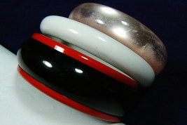Lot of 3 vintage bangle bracelets Pearly pink White Red & Black - $34.65
