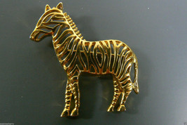 Vintage gold tone metal Zebra pin brooch Cute! $0 ship - $29.65