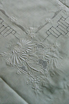VTG Cream color Madeira Embroidery cut work Decor Accent Table Cloth 46x46 - $123.75