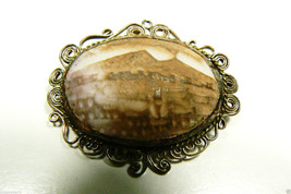 Silver Tone Metal Filigree Oval shell  pin brooch - $29.65