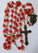 VTG  Red  Beads Rosary  necklace with cross - £17.52 GBP