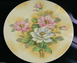 Vintage Lefton Hand Painted China Rose Flowers Yellow Cream Plate signed 8.5" - £56.26 GBP