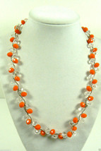 Clear Crystal & Bright Orange Glass Cluster Arrangement Necklace Magnetic clasp - $34.75