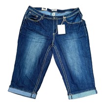 Earl Jean Womens Premium Blue Denim Capri Jeans Size 18W New Cuffed Cross Pocket - £24.56 GBP