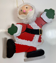 Vintage Kurt Adler 1985 Wooden Skatin Santa Christmas Ornament Joan Berg Victor - £13.23 GBP