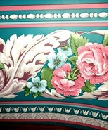 Victorian Rose Floral Green Acanthus Leaf Scroll Swirl Wallpaper Border ... - £11.75 GBP
