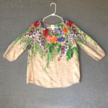 Chicos Linen Floral Top Womens 1 Medium 8 Watercolor Cottagecore Pullove... - £18.06 GBP