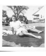 Two Attractive Young Women on Blanket Amateur B&amp;W Photograph 3.5&quot; x 3.5&quot; - £10.12 GBP