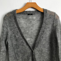 J Crew Wool Cardigan Womens S Gray Mohair 3D Fuzzy Button Long Sleeve Sweater - £22.54 GBP