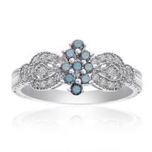 0.30 Carat Blue and White Diamond Women Cocktail Cluster Ring - $444.51