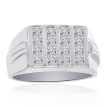 1.50 Carat Invisibile Setting Mens Princess Cut Diamond Ring 14K White Gold - £1,401.50 GBP
