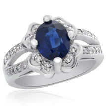 1.75 Carat Blue Sapphire with Diamond Ring 14K White Gold - £579.38 GBP