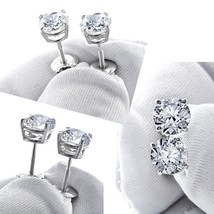 1.75 Carat Studs Solitaire Earrings 14 Kt White Gold Brilliant Round Screwback - £108.24 GBP