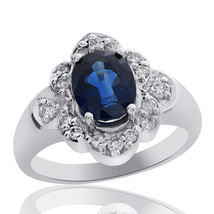 1.65 Carat Blue Sapphire with Diamond Ring 14K White Gold - £579.38 GBP