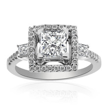 1.57 Carat G-VS2 Princess Cut Diamond Halo Engagement Ring 14K White Gold - £4,685.15 GBP