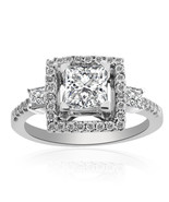1.57 Carat G-VS2 Princess Cut Diamond Halo Engagement Ring 14K White Gold - £4,758.70 GBP