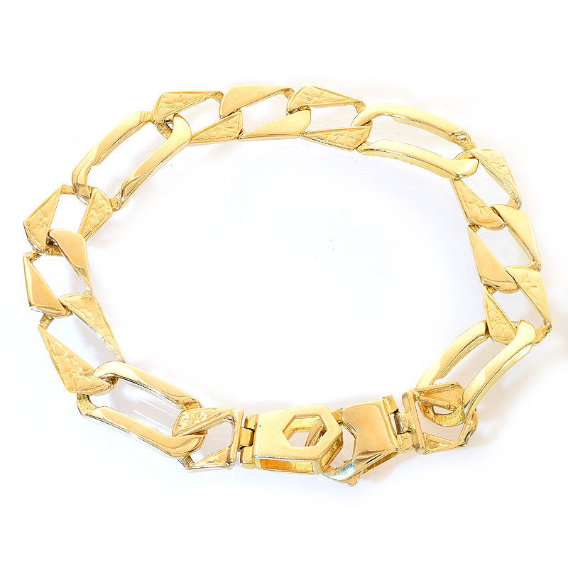 Primary image for 11.3mm 14K Yellow Gold Sleeve Figaro Chain Bracelet