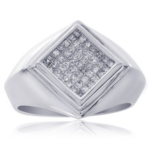0.85 Carat Princess Cut Mens Diamond Ring 14K White Gold - £713.64 GBP