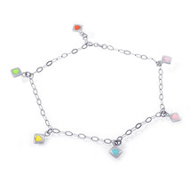 14K White Gold Ankle Bracelet with Enamel Colored Hearts - £241.71 GBP