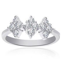 0.45 Carat Round Cut Diamond Triple Rhomb Cluster Ring 18K White Gold - £468.52 GBP