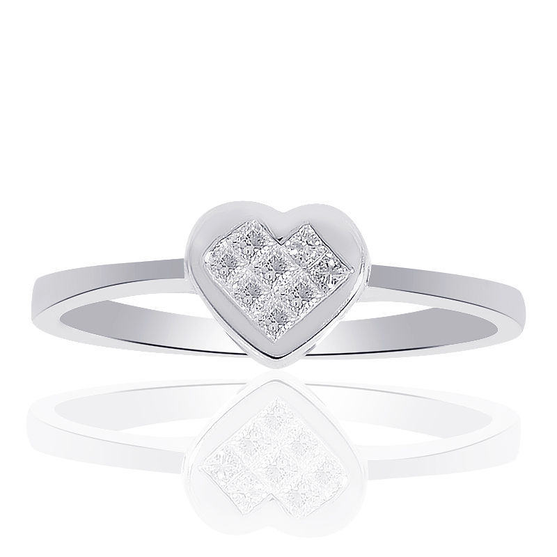 0.15 Carat Princess Cut Diamond Heart Shape Ring  14K White Gold - £732.01 GBP