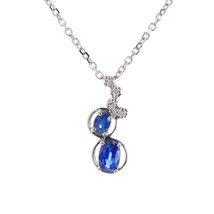 Sapphire &amp; Diamond Pendant Necklace 14K White Gold - $395.99
