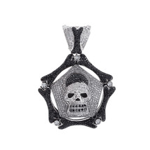 4.00 Carat Black &amp; White Diamond Skeleton Skull Charm Pendant 14K White Gold - £4,187.51 GBP