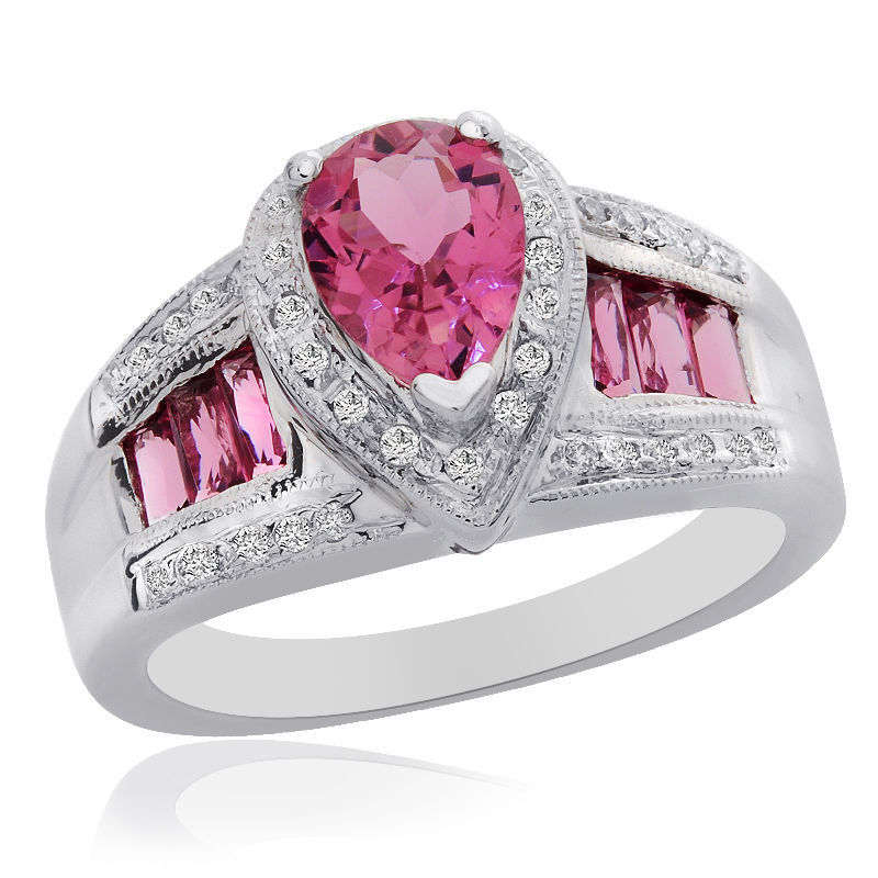 Primary image for 2.70 Carat Pink Tourmaline with 0.25 Carat Diamond Ring 14K White Gold