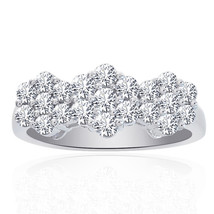 1.25 Carat Round Cut Diamond Triple Flower Cluster Ring 14K White Gold - $989.01