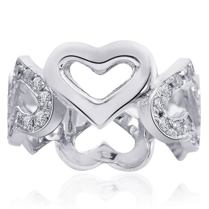 0.60 Carat Pave Set Diamond Heart Shaped Eternity Band 14K White gold - £495.97 GBP