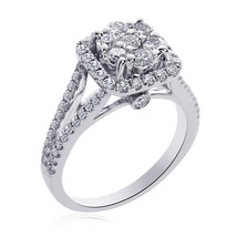 1.25 Carat G-SI1 Round Cut Diamond Cluster Split Shank Engagement Ring 14K - £1,391.63 GBP