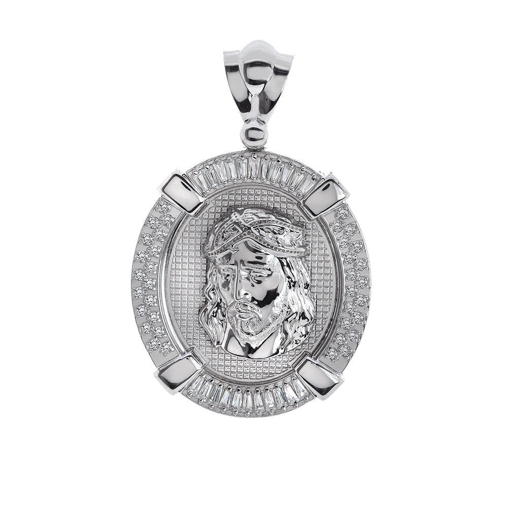 2.50 Carat D-VVS1 Round Cut Diamond Jesus Head Pendant Medallion 14K White Gold - $1,553.31