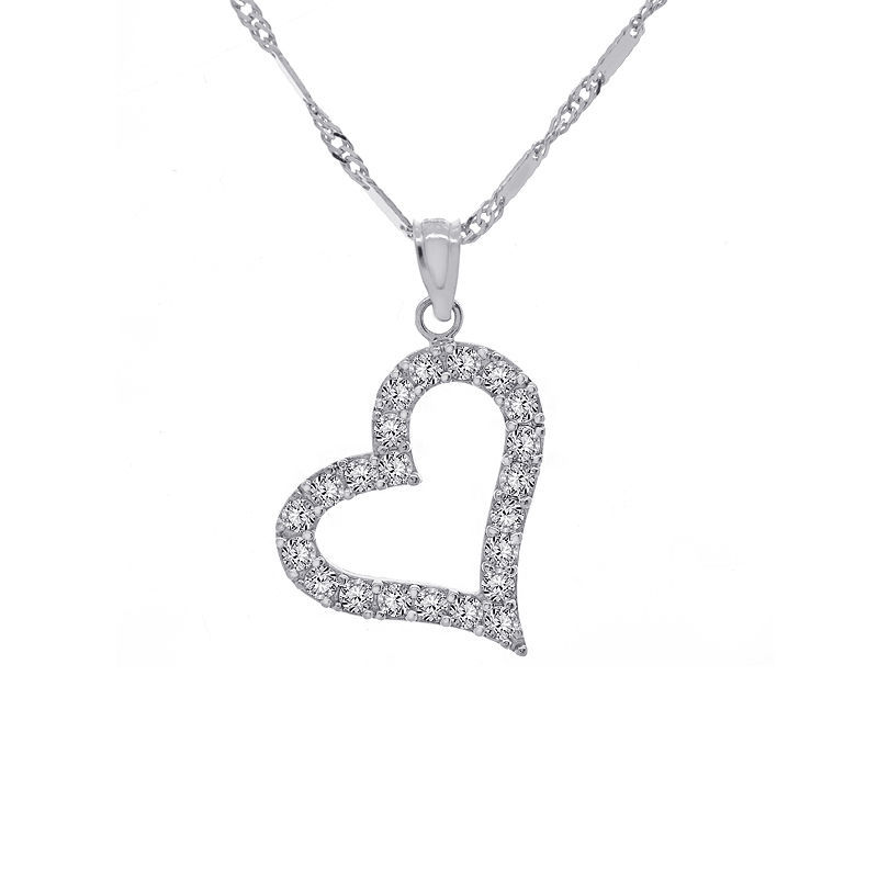 0.65 Carat CZ Heart Pendant with 16" 14K White Gold - $255.42