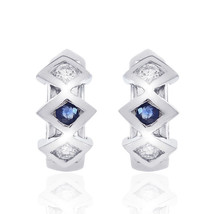 0.15 Carat Diamond Sapphire Classic Hoop Earrings 14K White Gold - $382.24