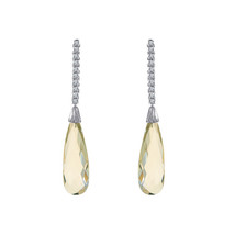 18.0 Smoky Topaz Carat Diamond Teardrop Dangle Earrings 14K White Gold - £456.87 GBP