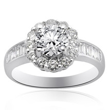 1.97 Carat H-VS2 Natural Round Cut Diamond Halo Engagement Ring 18K White Gold - £3,631.14 GBP