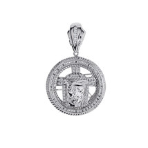 1.00 Carat Diamond Jesus Head Charm Pendant Medallion 14K White Gold - £968.98 GBP