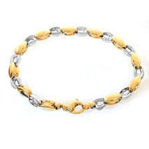 6.5mm 14K Two Tone Gold Oval Shaped Fancy Link Chain Bracelet Italy - £758.91 GBP