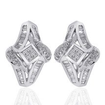 1.00 Carat Diamond Cascading Cluster J-Hoop Earrings 14K White Gold - $596.08
