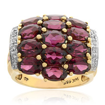 5.50 Carat Oval Cut Rhodolite with Diamond Cocktail Ring 14K Yellow Gold - £561.76 GBP