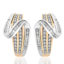 1.50 Carat Diamond Accent Twist J-Hoop Earrings 10K Two Tone Gold - $854.47