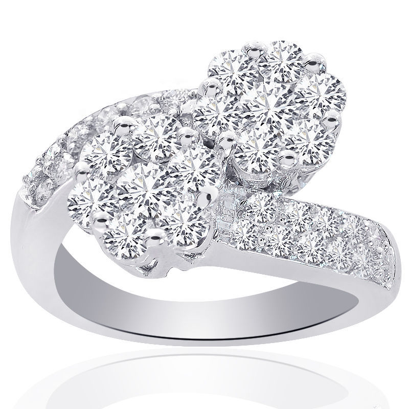 Primary image for 2.00 Carat Round Cut Diamond Flower Cluster Shaped Bypass Ring 14K White Gold