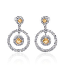 0.90 Carat Yellow Sapphire, Diamond Cluster Circle Drop Earring 14K Whit... - £440.85 GBP