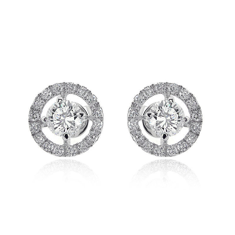 Primary image for 1.20 Round Cut Diamond Halo Stud Earrings 18K White Gold