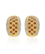 1.38 Carat Garnet &amp; Diamond Huggy Earrings 14K Yellow Gold - £627.48 GBP