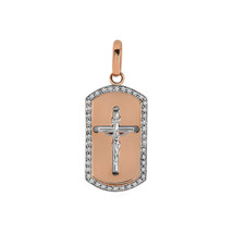 0.83 Carat Diamond Round Cut Dog Tag Jesus Crucifix Cross Pendant 14K Rose Gold - £1,650.58 GBP