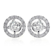 1.80 Carat Halo Pave Four Prong Diamond Earrings 18K Gold - £2,397.03 GBP
