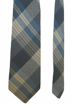 Vintage YSL Tie Yves Saint Laurent  Khaki &amp; Blue Plaid Wool Blend  Necktie - £22.65 GBP