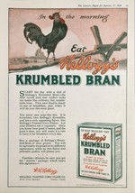 1920 Print Ad Kelloggs Krumbled Bran Rooster Crowing Battle Creek,Michigan - $20.68